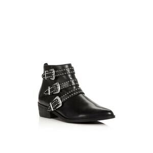 Aqua Womens Blane Motorcycle Boots Black Zip Studded Pointed Toe Leather 6 New